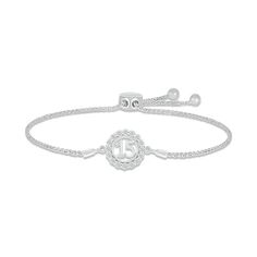 Make her April birthday even more memorable with this celebratory Quincea±era bolo bracelet. Crafted in 10K white gold, the number 15 shines within a halo of sparkling round white lab-created sapphires. The 8.5-inch wheat chain secures with an adjustable bolo clasp. Quince Gifts, Number 15, Bolo Bracelet, April Birthday, White Lab, Kay Jewelers, Sapphire Stone, Bracelet Clasps, White Sapphire