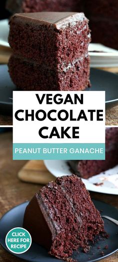 Vegan Chocolate Cake with Chocolate Peanut Butter Ganache. Sogt, Moist Fudgy Chocolate Layer Cake! Use sunbutter or coconut cream to make nut-free. Vegan Soy-free Palmoil-free Recipe #vegandesserts #vegancake