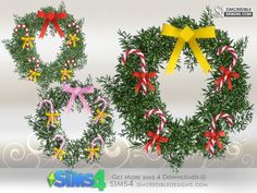 three christmas wreaths with bows and candy canes