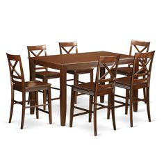 a wooden table with six chairs around it