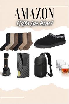 an advertisement for the amazon gift guide with shoes and other items on display in front of it