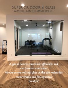 an advertisement for a gym equipment store with the words, mirror door & glass master plan to masterpiece