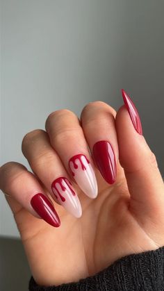 Nail Art Fall Autumn, Scary Nail Designs, Vernis Halloween, Vampire Diaries Nails, Drip Nail Art, Blood Drip Nails, Vampire Nails, Horror Nails