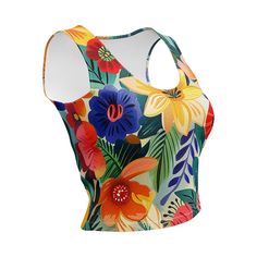 Look fabulous in an all-over printed, body-hugging crop top, now offering FREE SHIPPING to the US, Canada, EU, and UK! The artwork This artwork is a vibrant celebration of Spanish flowers, featuring an array of blooming flora native to the Iberian Peninsula. The painting is bursting with colors—rich oranges, deep reds, sunny yellows, and striking blues, all harmoniously blended amidst lush green foliage. Each flower is stylized with playful brush strokes and dynamic contrasts, evoking the lively Printed Multicolor Cropped Top, Multicolor Printed Cropped Top, Multicolor Printed Cropped Crop Top, Multicolor Fitted Cropped Tank Top, Fitted Multicolor Crop Top Tank, Multicolor Floral Print Crop Top, Fitted Green Crop Top With Graphic Print, Fitted Multicolor Tops With Custom Print, Multicolor Custom Print Fitted Tops