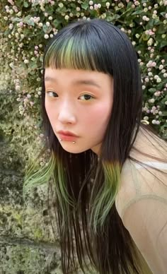 Hair Accent Color, Colored Fringe Bangs, Angel Ring Hair Color, Angel Ring Hair, Color Blocking Hair, Colored Bangs, Crazy Hairstyles, Hair Color Asian, Peinados Fáciles Para Cabello Corto