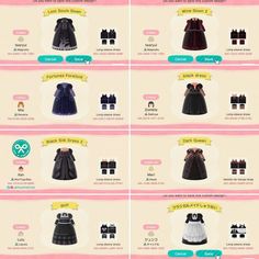 several different types of dresses are shown in this screenshoter's guide for the game