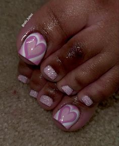 White And Pink Pedicure, Pink And Black Pedicure, Pink And White Pedicure, Heart Pedicure, Press On Toenails, Toes Nails, Pedicure Ideas