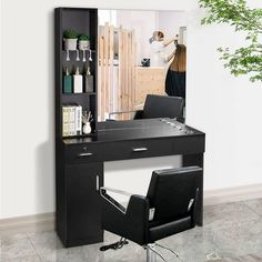 Beauty Salon Station Table Hair Styling Barber Storage Cabinet Shelves W/ Mirror Features: 1. Classic design:Presented in classic black surface, this product fits perfectly in just about any salon. Made of high quality particle board & metal zinc alloy material, eco-friendly and durable which is is heat and scratch resistant for long time usecorrosion resistanteasy care and easy clean. 2. Stable & Organized:Note the unit is anchored to the wall for stability.It provides large capacity while effe Small Hair Salon Storage, Hair Salon In A She Shed, Hair Station With Sink, Floor Mirror Hair Station, Barber Product Shelf, Small Makeup Artist Room, Portable Hair And Makeup Station, Hair Salon Developer Storage, 200 Sq Ft Salon Studio