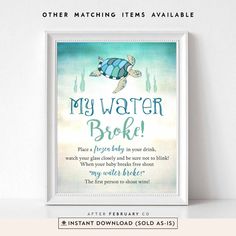 a poster with the words, my water book and an image of a sea turtle