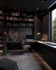 Finding Inspiration in a Plethora of Diverse Design Styles Study Room Decor Men, Mens Desk Setup, Luxury Study Room Design, Dark Study Room, Study Corner Ideas, Luxury Study Room, Dark Home Office, Studying Room, Home Office Dark