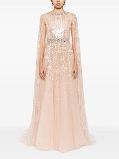 Jenny Packham Starling sequin-embellished Cape Gown - Farfetch Embellished Cape Dress For Reception, Cape-shape Embellished Dress For Reception, Embellished Gown With Cape Sleeves, Embellished Evening Dress With Cape Sleeves For Reception, Glamorous Embellished Cape Dress, Glamorous Gown With Sequins And Cape Sleeves, Glamorous Sequined Gown With Cape Sleeves, Luxury Embellished Gown With Cape Sleeves, Embellished Cape Gown For Evening