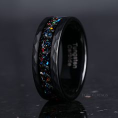 Meteorite Wedding Band, Opal Wedding Band, Black Opal Ring, Opal Wedding, Black Wedding Band, Opal Band, Meteorite Ring