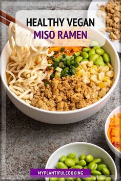 healthy vegan miso ramen in a white bowl