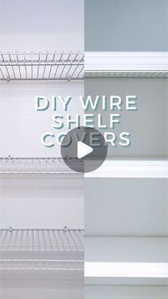 two shelves with wire shelving covers on them and the words diy wire shelf covers