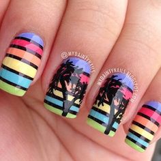 perfect nails for summer! Love the palm trees! Holiday Nails Summer, Palm Tree Nail Art, Palm Tree Nails, Sunset Nails, Tropical Nails, Tree Nails, Gradient Nails, Get Nails, Nails Summer