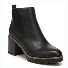 PRICES MAY VARY. Water-repellent stretch bootie with lug sole and Chelsea-boot inspired look Women's heeled ankle boots best for: Light rain, everyday style and ease Lug sole booties with water-repellent manmade or microfiber fabric upper with a round toe Casual shoes with elastic goring for extra flexibility and all day comfort Ankle boots with side zip closure and back pull tab for easy on/off and 3 inch block heel Contour  technology for a premium fit and all-day comfort experience Lug Sole Booties, Heeled Chelsea Boots, Chunky Block Heels, Womens Ankle Boots, Lug Sole, Black Booties, Heeled Ankle Boots, Black Faux Leather, Womens Heels