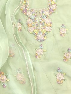 Item Overview ATHARVA Hand Embroidery Salwar Kameez/3D Neck Embroidery/Georgette/Light Green/Hand Embroidery Dupatta/Custom Stitch/Churridar/Anarkali/ Dno. GE9072A Fabric:  * Shirt - Organza silk- 2.5 Mts, Beautiful Neck 3D Hand Embroidery * Dupatta: Organza Silk- Beautiful - Hand Embroidered Dupatta - 2.5 Mts * Salwar: Santoon Silk 2.5 Mts. Excusive Hand Embroidered Party Wear Punjabi Suit. 🌷CUSTOMIZATION (No Extra Charges) * Fabrics Customization: Designs Can be made in different Fabrics. *Co Pista Green Traditional Wear With Intricate Embroidery In Chanderi, Pista Green Chanderi Traditional Wear With Intricate Embroidery, Semi-stitched Pista Green Organza Traditional Wear, Pista Green Dupatta With Intricate Embroidery For Eid, Eid Pista Green Dupatta With Intricate Embroidery, Eid Pista Green Embroidered Dupatta, Embroidered Pista Green Traditional Wear In Organza, Pista Green Embroidered Traditional Wear In Organza, Intricate Embroidered Pista Green Organza Traditional Wear