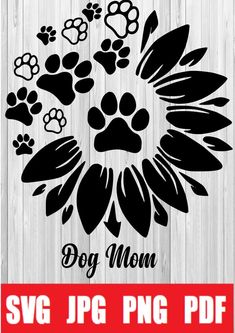 the paw print is shown in black on a wooden background with red and white lettering