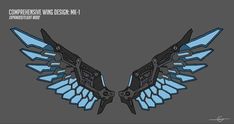 some type of wings with blue and black accents on them, as well as the logo for