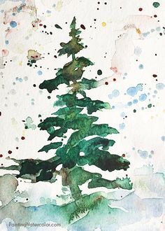 a watercolor painting of a pine tree