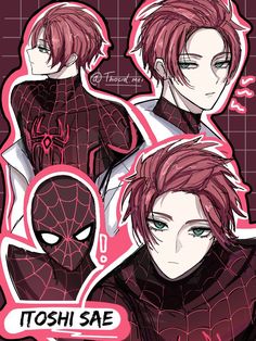 spider - man with pink hair and green eyes is depicted in this cartoon character's drawing