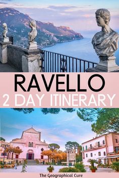 the cover of ravello's 2 day itinerary, with two statues in front