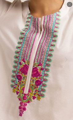 Kutchi Embroidery, Neck Patterns, Suzani Embroidery, Neck Embroidery, Borders Design