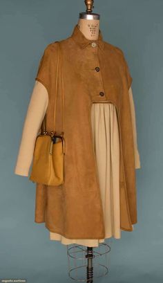 Augusta Auctions - Bonnie Cashin 1960's -Suede overcoat ensemble. Motif Soutache, 1960 Fashion, Bonnie Cashin, Hats And Scarves, Historic Clothing, Clothing And Textile, Coat Racks, Couture Vintage, 1960s Fashion