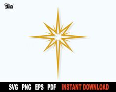 a gold christmas star with white background and the text svg png epspf instant