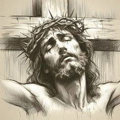 a drawing of jesus with the crown of thorns on his head