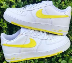 Yellow Custom Sneakers For Spring, Sporty Yellow Custom Sneakers For Spring, Yellow Sporty Custom Sneakers For Spring, Painted Nike Air Force, Nike Shoes Custom, Nike Jordans Women, Nike Golf Shoes, Nike Air Max 2015, Nike Air Force 1s