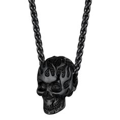 PRICES MAY VARY. ♦ Metal:100% 316L stainless steel with black plated, high quality and environmentally friendly, nickel free, hypoallergenic, Suitable for sensitive skin. ♦ Nice Looking Fire Skull Necklace, Idea Halloween Gifts for Men Women, Cool, Masculine, and the Quality! ♦ Including 1 Pendant + 1 Chain, Length of chain: 22 inch-24 inch adjustable. Very Sturdy and Durable Chain, Smooth Surface, Comfortable Wearing Feeling. ♦ Improved Lobster Clasp, Easy to Use and Better Quality. ♦ Come Gift Black Metal Jewelry For Biker Events, Black Skull Necklace In Edgy Style, Black Metal Biker Jewelry, Black Edgy Skull Necklace, Biker Style Black Metal Jewelry, Punk Style Black Necklace For Streetwear, Edgy Black Necklace For Streetwear, Black Skull Necklace For Halloween, Black Skull Print Jewelry For Streetwear