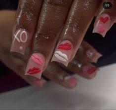 Valentine’s Day Nails Short Square, Short Acrylic Valentines Day Nails, Nail Designs For March, Short Square Valentines Nails, Early Spring Nails, March Nails Ideas, Bird Nail Art, Nails March, Sweet Nails