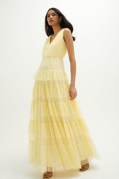 Tulle Tiered Maxi Dress - Lemon - This dress is just tulle good. Designed with pleated and tiered layers of tulle, you'll swish beautifully from room to room thanks to its flowing maxi skirt Room To Room, Dresses Tulle, Wedding Theme Colors, Tiered Maxi Dress, Fashion Face, Tulle Dress, Wedding Theme, Style Ideas, Gorgeous Dresses