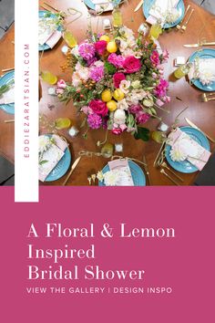 a floral and lemon inspired bridal shower is featured on the cover of this brochure