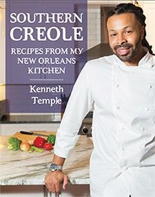 a cook standing in front of a kitchen counter with the title southern creole recipes from my new orleans kitchen