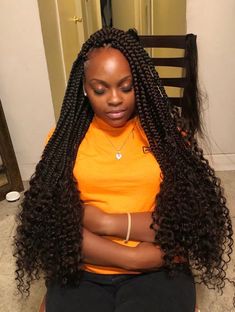 10+ Medium Box Braids Curly Ends Fashion Style Hairstyles For Easter, Trendy We Fryzurach, Long Box Braids, Braided Ponytail Hairstyles, Bohemian Hairstyles, Box Braids Styling, Braids With Curls, Braided Hairstyles For Black Women