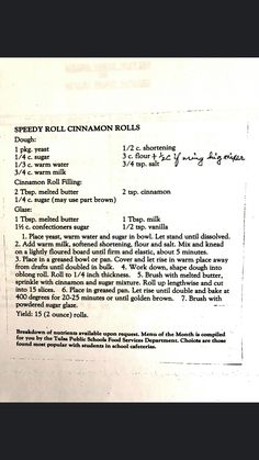 a piece of paper that has some type of information on it, including instructions for how to roll cinnamon rolls