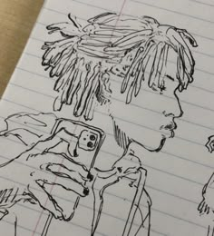 a drawing of a man with dreadlocks holding a cell phone in his hand