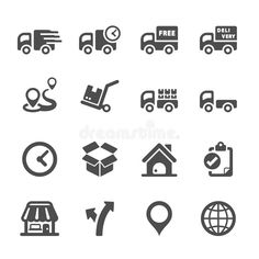 shipping and delivery icons on white background stock photo