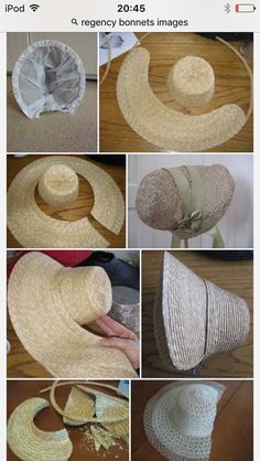 several pictures of different hats made out of straw