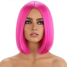 Pink Hd Wig, Ladies Wig Party, Realistic Pink Wig, Wig Party Birthday, Group Wigs, Hot Pink Bob, Hot Pink Wig, Pink Bob Wig, Pink Bob