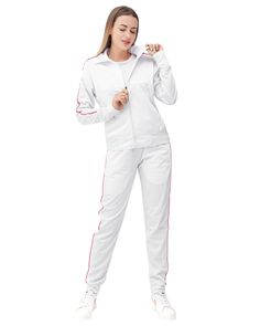 Upgrade your leisure wardrobe, with this jogging suit for women. Crafted a premium track material, this tracksuit for women offers both style and comfort. The perfect Lounge Outfit for any activity, this tracksuit jogger trackpants with a full zip up track jacket design. Elevate your workout routine with this must-have jumpsuit. About this item1.Full zip up track jacket with 2 zippered side pockets matching tracksuit. 2.Trimmed jogger pants tracksuits with 2 zippered side pockets3. 2-piece match Matching Tracksuit, Joggers Track Pants, Jogging Suit, Lounge Outfit, Tracksuit Women, Active Women, Jacket Design, Track Jackets, Track Pants