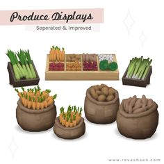 an assortment of produce displayed in bags and on trays with text that reads produce displays separated & approved