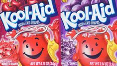 two packets of kool aid are shown