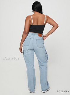 Lasaky - Quality Mid-Wash Denim Cargo Shorts from Belgrove Summer Straight Leg Jeans With Multiple Pockets, High Rise Jeans With Multiple Pockets For Summer, High Waist Utility Jeans For Summer, Summer High Waist Utility Jeans, Light Wash Mid-rise Bottoms With Multiple Pockets, High Waist Light Wash Jeans With Multiple Pockets, High-rise Light Wash Bottoms With Multiple Pockets, Utility Style Light Wash High Rise Bottoms, Light Wash High Rise Utility Bottoms