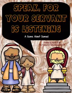 a poster with the words speak, for your servants is listening and an image of jesus on