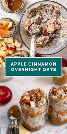 apples and cinnamon overnight oats in jars