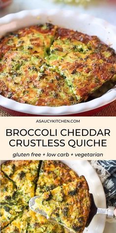 broccoli cheddar crustless quiche on a plate