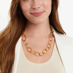 Modern Oval link necklace with toggle closure. Gold Vermiel Approx 20" Signature Packaging Gold Link Necklace, Julie Vos, Gold Link, Jewelry Card, Station Necklace, Link Necklace, Clutch Wallet, Jewelry Sales, Hallmark